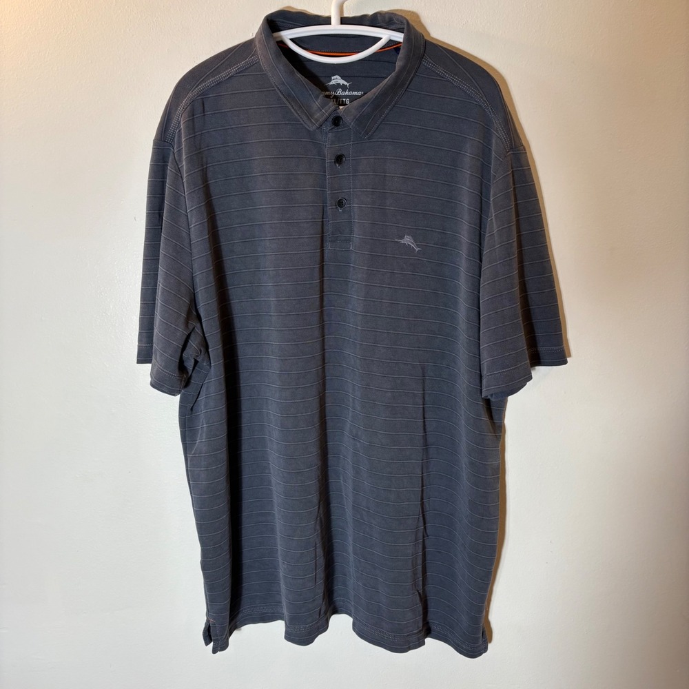 Tommy Bahama Mens Gray Striped Short Sleeve Polo Shirt Size XXL